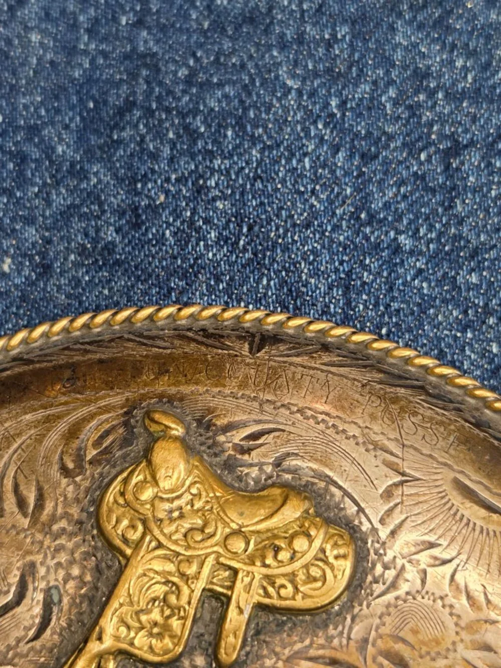 Vintage B-K Silversmith Hand Engraved Sterling Silver Front Saddle Belt Buckle